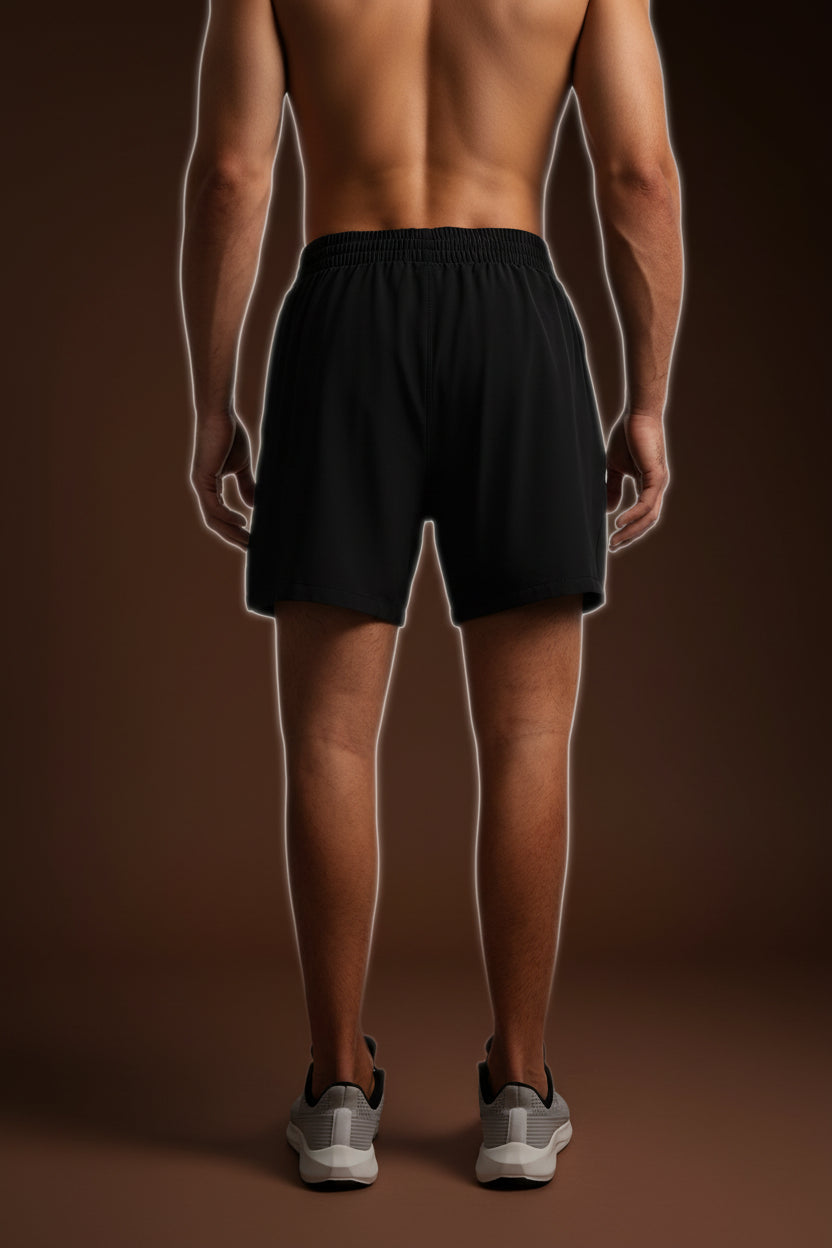 Back view of men's athletic shorts showing lightweight fabric fit