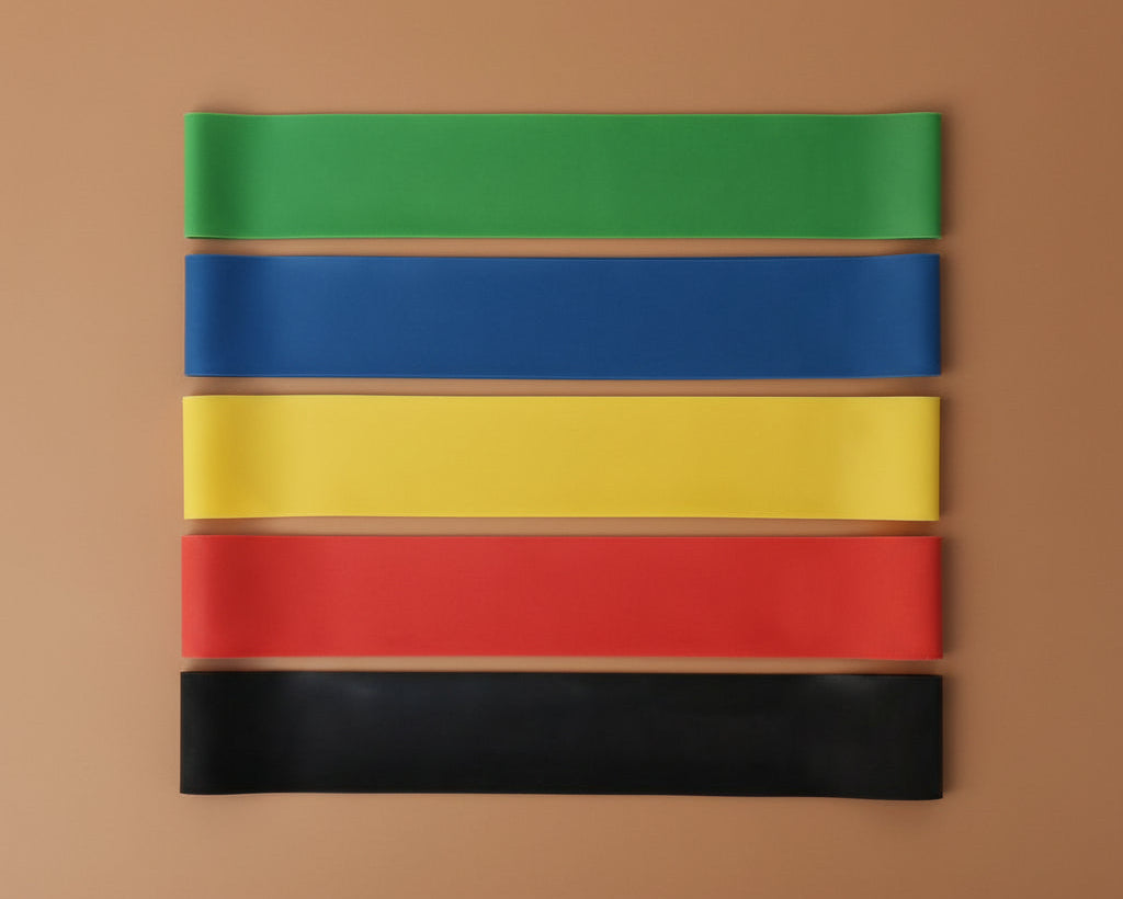 Stretch and pull-up resistance bands in use during yoga workout
