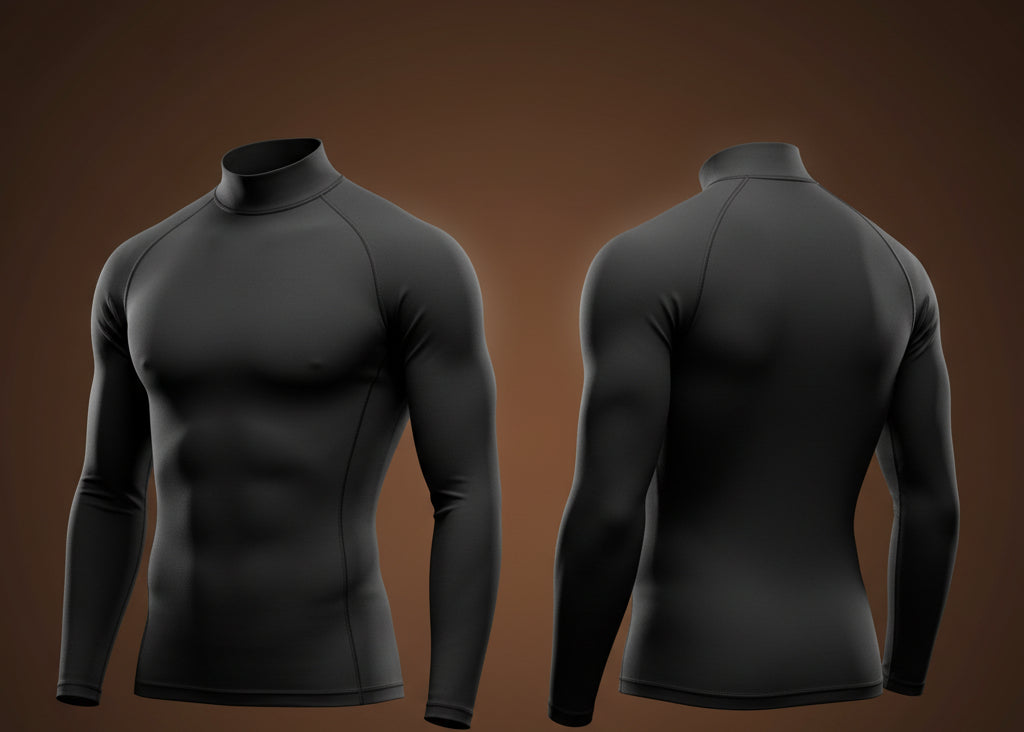 2 Pack Compression Tops for Men Long Sleeve Mens Running Top Quick Dry Turtleneck Base Layer Top for Gym Sports Fitness Workout Cycling Footbal
