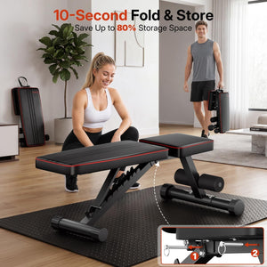 Adjustable Weight Bench for Bench Press, Heavy Duty Stable Workout Bench Foldable Weight Benches for Home Gym, Incline/Decline 90 Degree Bench Exercise Bench
