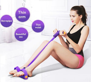 Resistance band with foot pedal for portable home fitness training