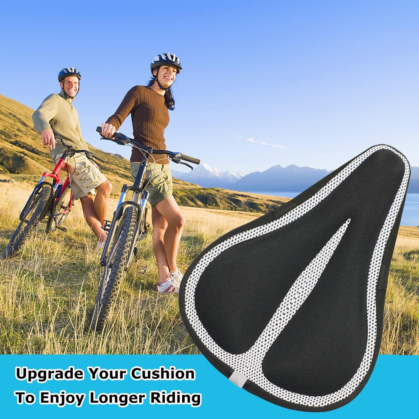 Gel Bike Seat Cover Padded Bicycle Saddle Covers for Women & Men, Most Comfortable Exercise Bike Seat Cushion Cover, Soft for Spin Indoor Outdoor Cycling Class Mountain Stationary Bikes