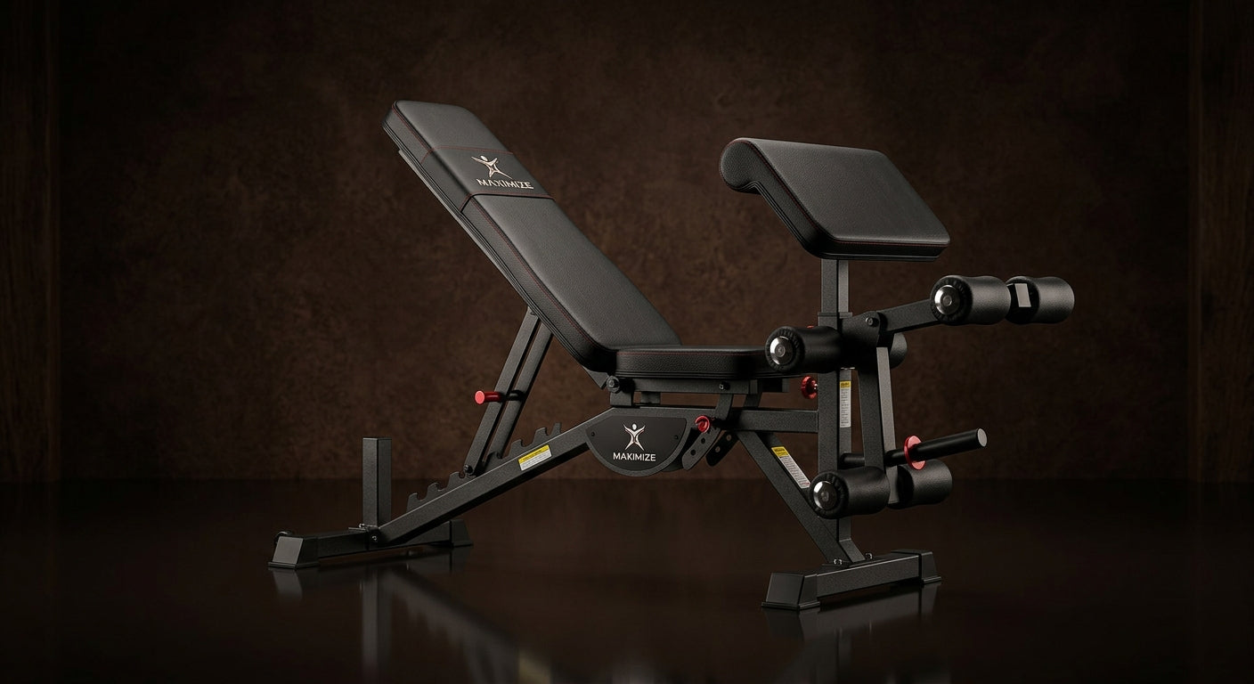 Leg extension attachment mounted on ForgeFit Pro weight bench