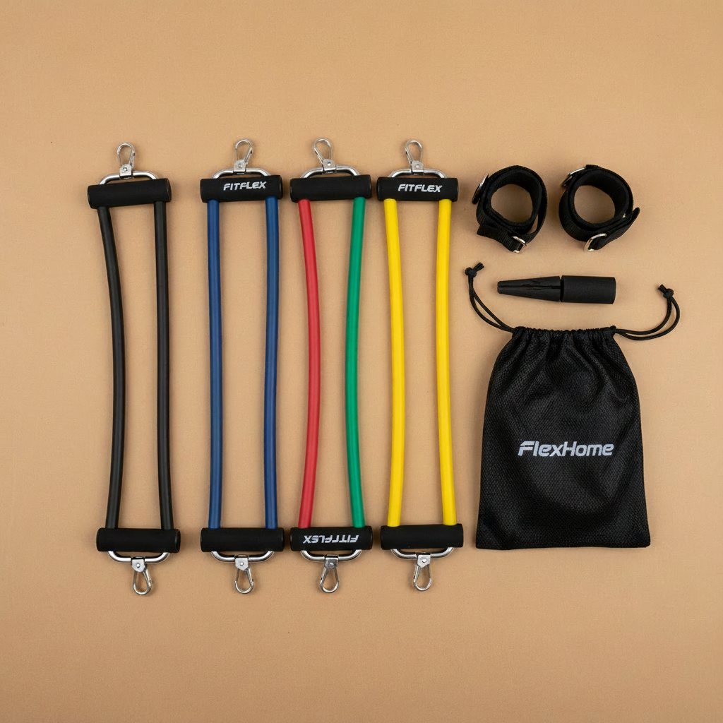 Resistance bands, handles, ankle straps, door anchor and carry bag