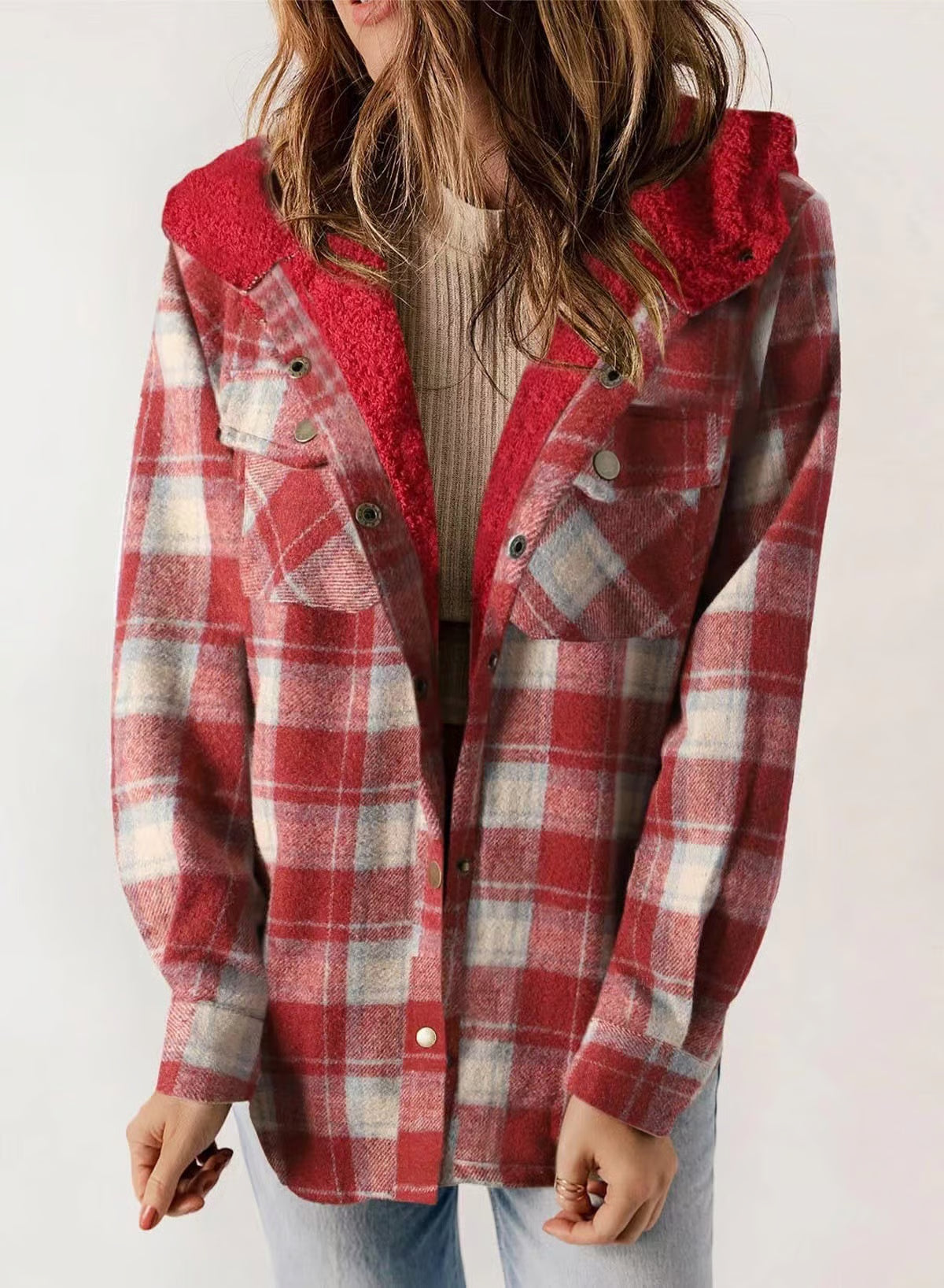 🐻Plush Check Print Hooded Coat