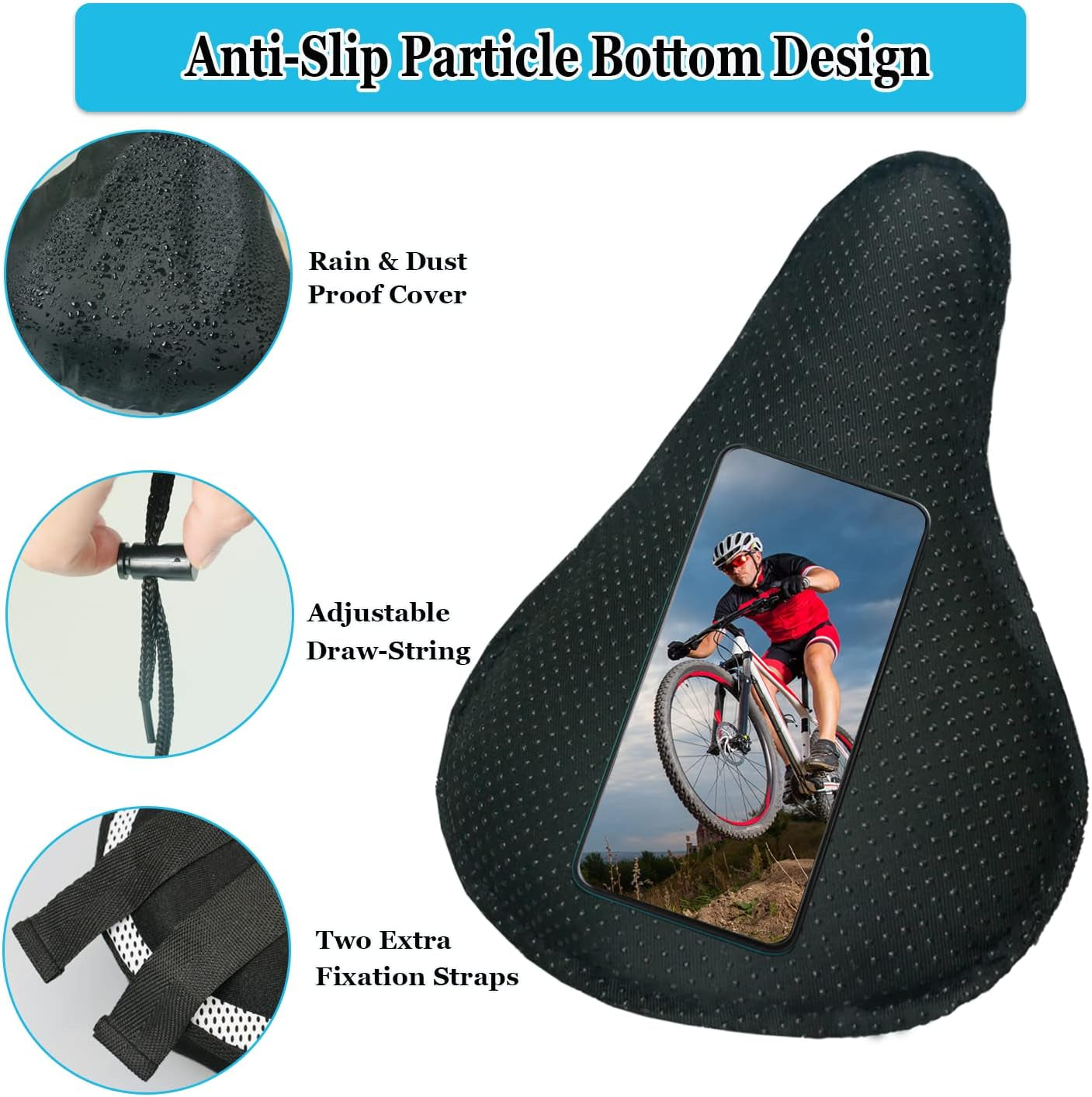 Gel Bike Seat Cover Padded Bicycle Saddle Covers for Women & Men, Most Comfortable Exercise Bike Seat Cushion Cover, Soft for Spin Indoor Outdoor Cycling Class Mountain Stationary Bikes