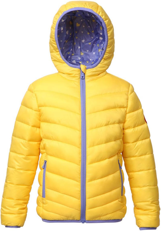 Girls' Reversible Lightweight Puffer Jacket Hooded Water-Resistant Winter Coat