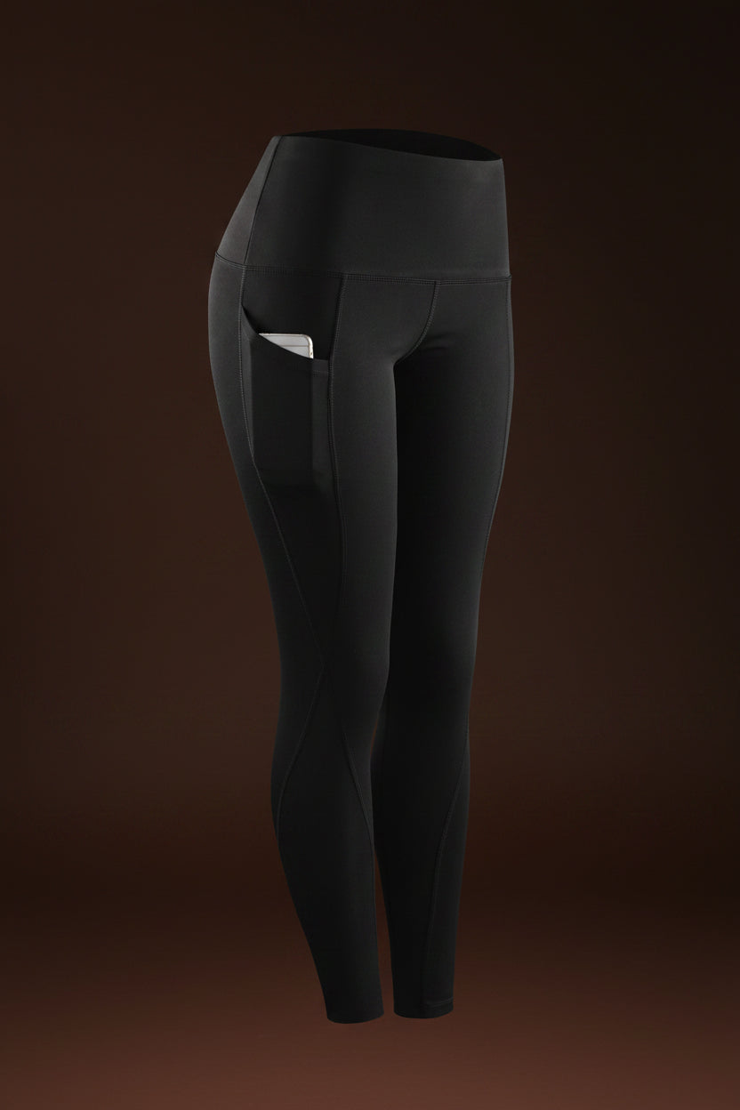 Black yoga leggings, flat lay product photo