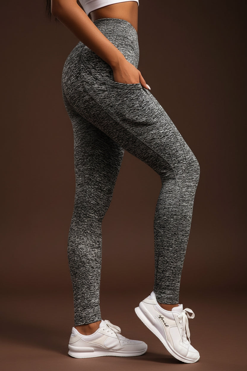 Grey yoga leggings fabric texture close-up