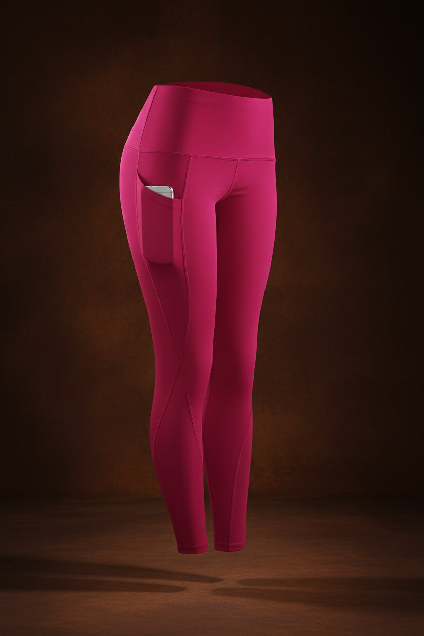 Pink high-waisted yoga leggings, product shot