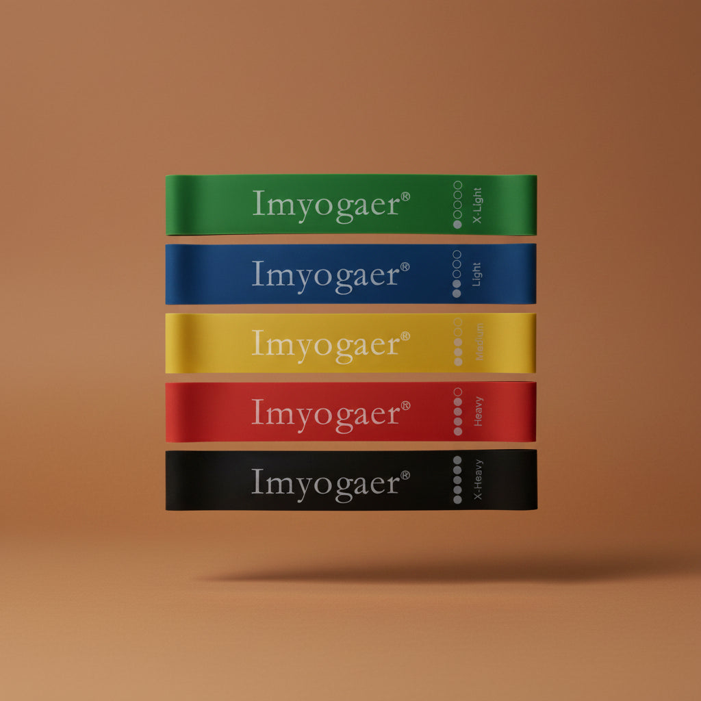 Set of color-coded resistance bands, 5 levels