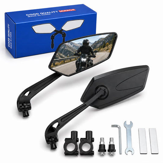 Rotatable motorcycle mirrors 2-pack with mounting hardware