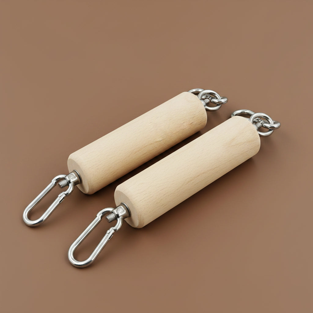 1 Pair Pull up Handle Wooden Grip Strengthener Exerciser Training Tools for Grip Strength Core Workout Rock Climbing Bouldering