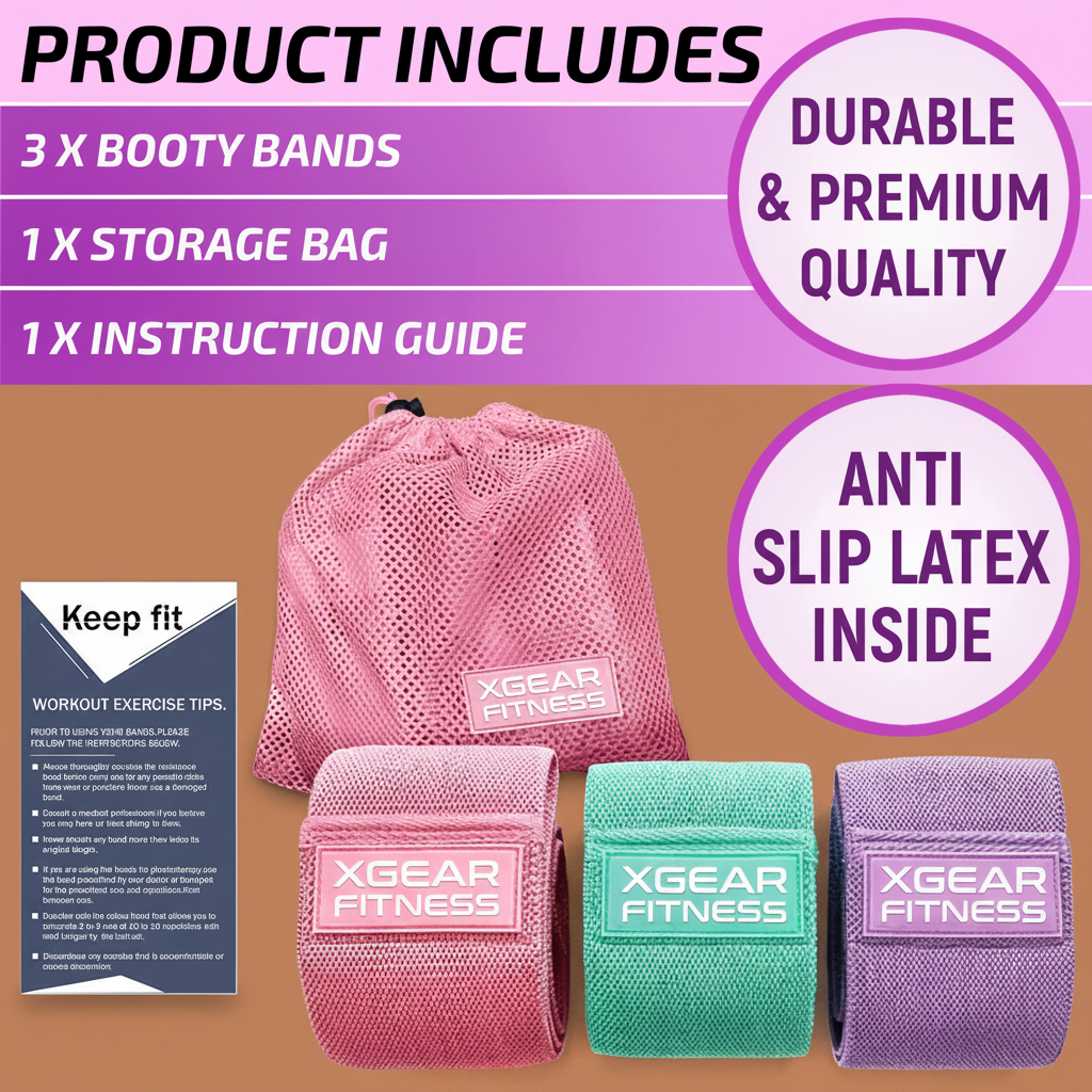 Set of 3 women's resistance bands for butt and hip strengthening - in use