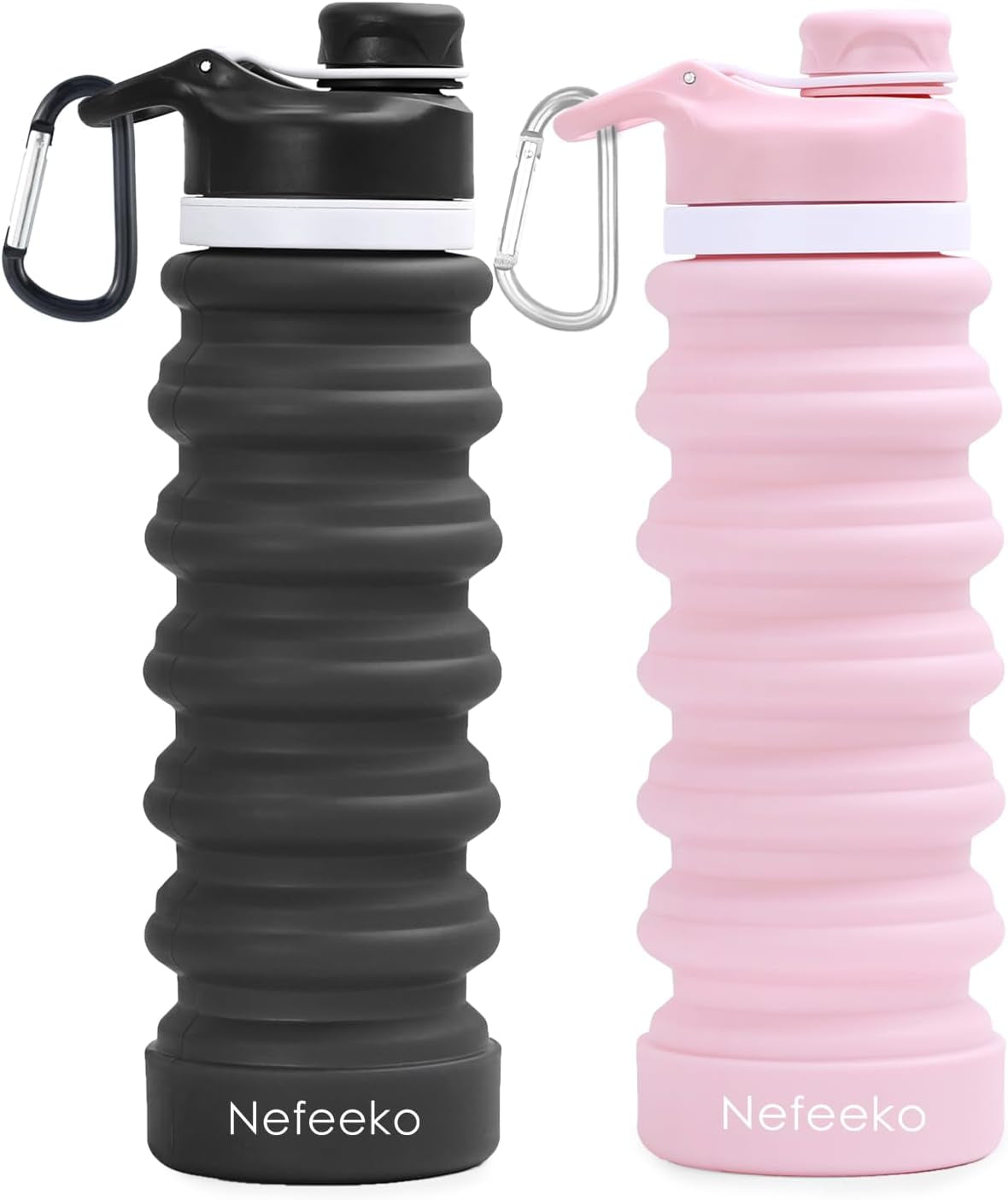 Collapsible Water Bottle, 26Oz Silicone Foldable Water Bottles | Leakproof BPA Free Travel Water Bottles with Carabiner,Portable Sport Water Bottles for Camping,Hiking Outdoor Indoor Sport