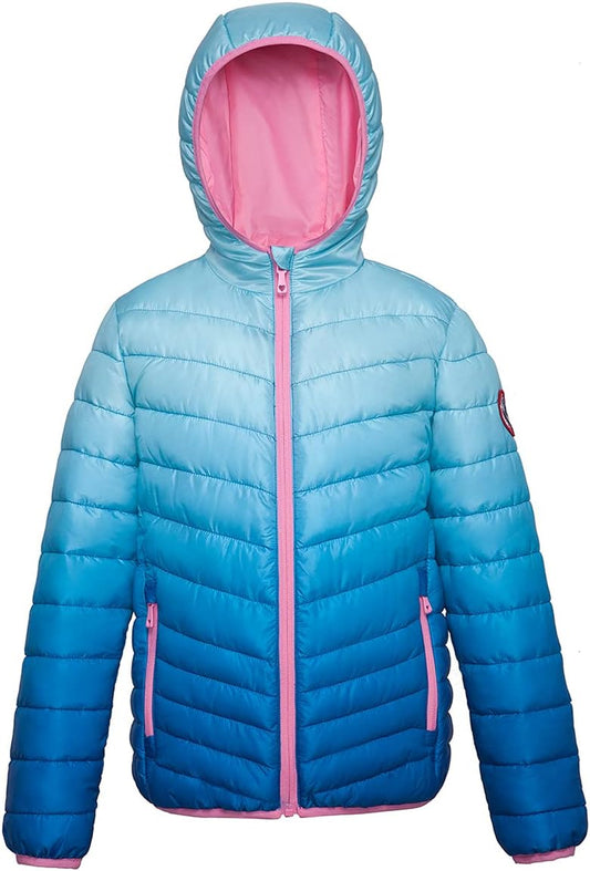 Girls' Reversible Lightweight Puffer Jacket Hooded Water-Resistant Winter Coat