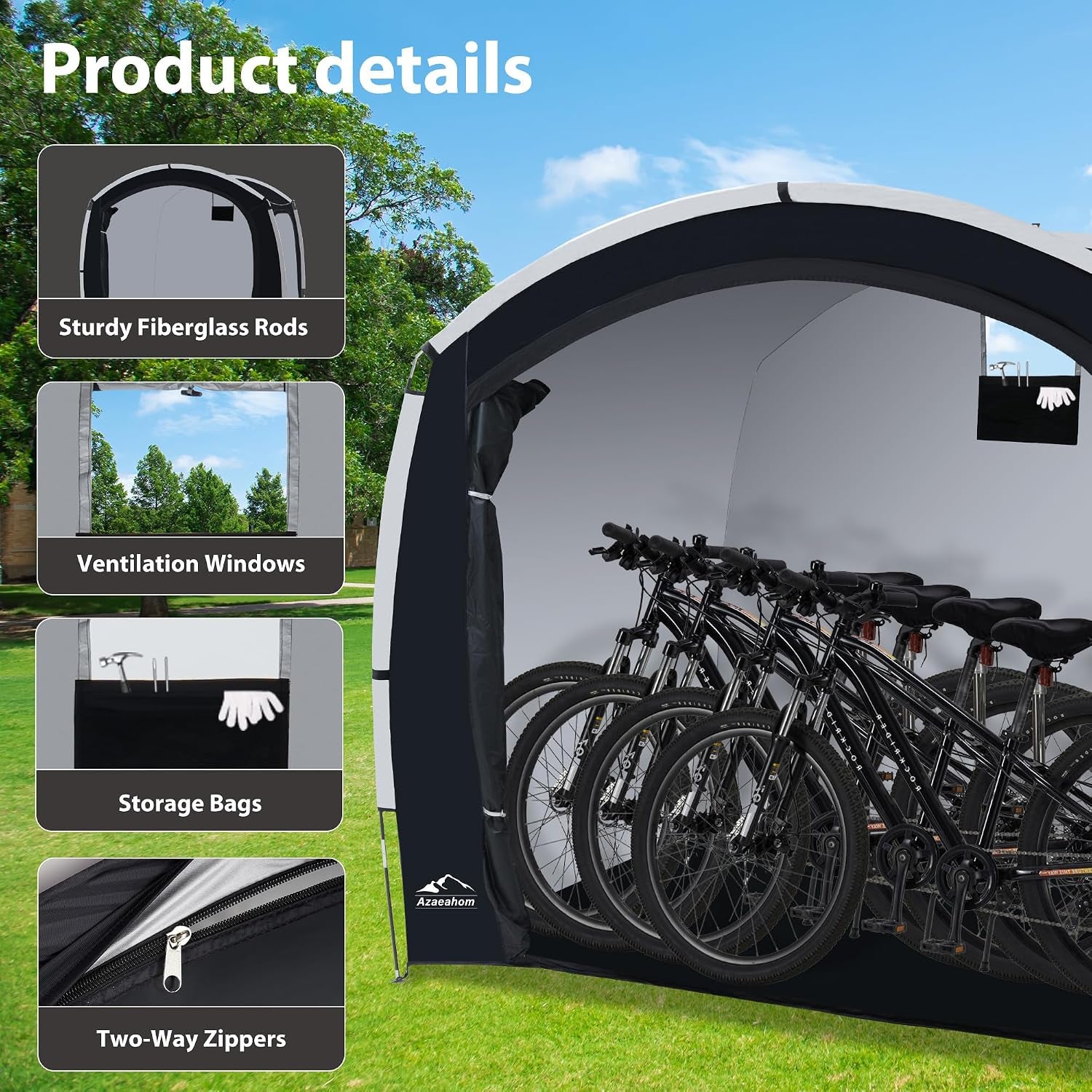 Bike Storage Shed Tent Waterproof Outdoor Side Access Portable XL | for Motorcycle Garden Tools Lawn Mower, Protects Bicycle, Compact Storage, Durable Water Resistant Material Outdoor Shelter