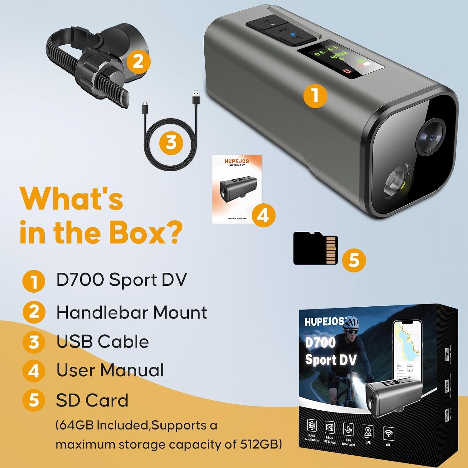 Action Camera for Bike 4K 30Fps with GPS Tracker, Bicycle Dash Cam | IP65 Waterproof, Anti-Shake Sport DV, Wireless Motorcycle Cycling Speedometer and Odometer, Free 64G Card, Computer with APP