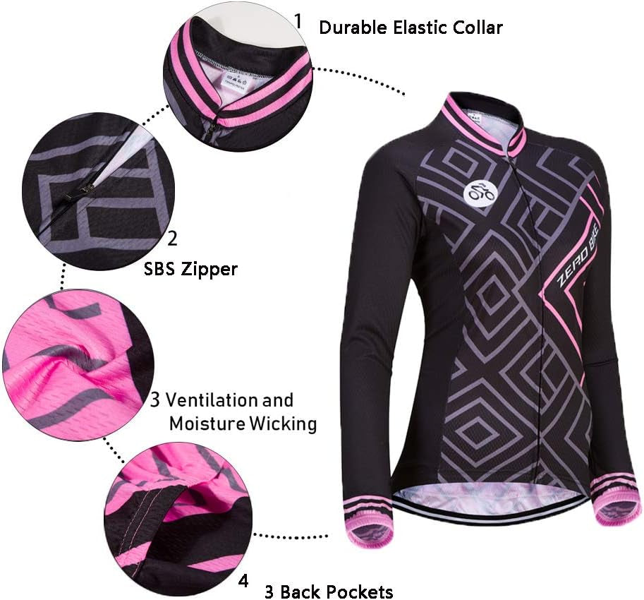 Cycling Jersey Women Long Sleeve Bike Shirts Jacket Breathable Bicycle Clothing Biker Tops Cyclist Apparel with Pockets