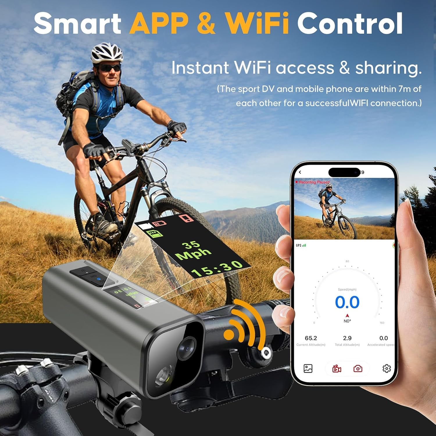 Action Camera for Bike 4K 30Fps with GPS Tracker, Bicycle Dash Cam | IP65 Waterproof, Anti-Shake Sport DV, Wireless Motorcycle Cycling Speedometer and Odometer, Free 64G Card, Computer with APP