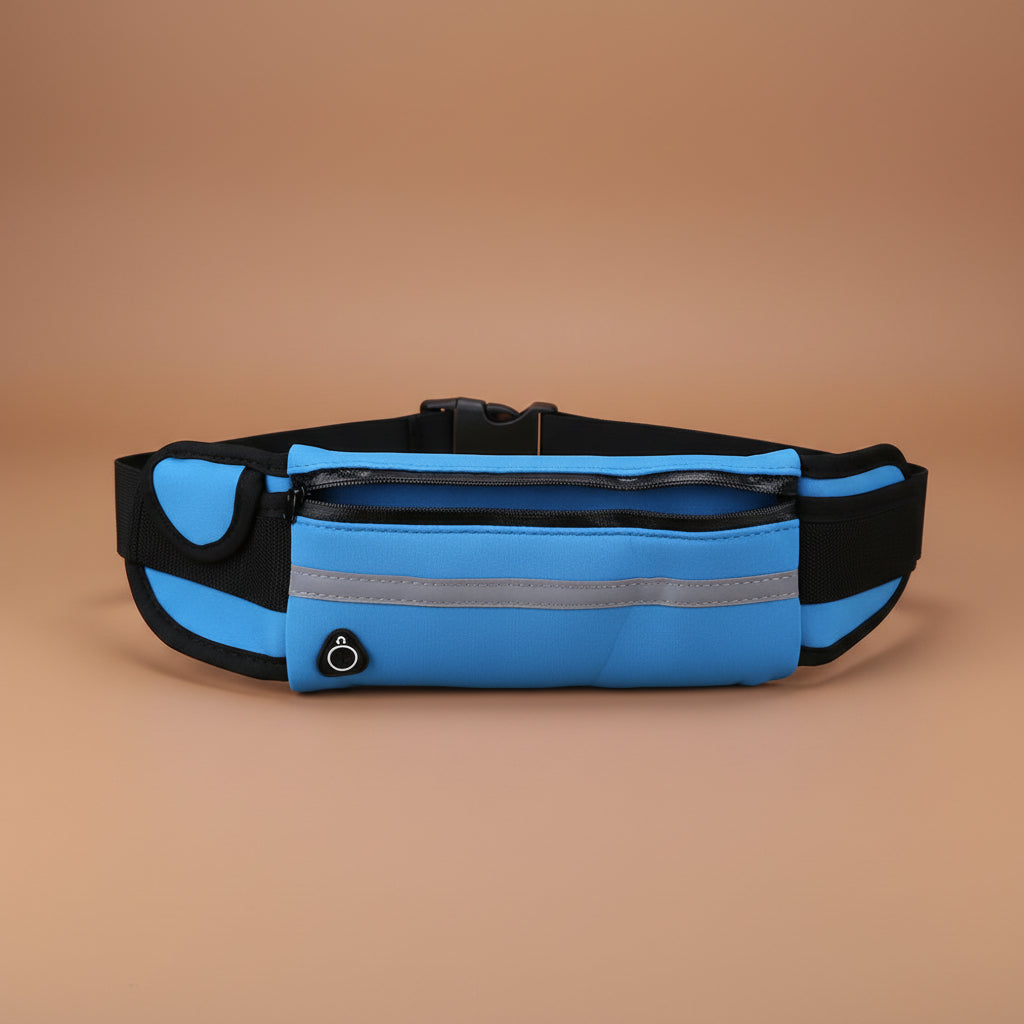 Velocity water-resistant sports running belt and fanny pack - full product view blue colour