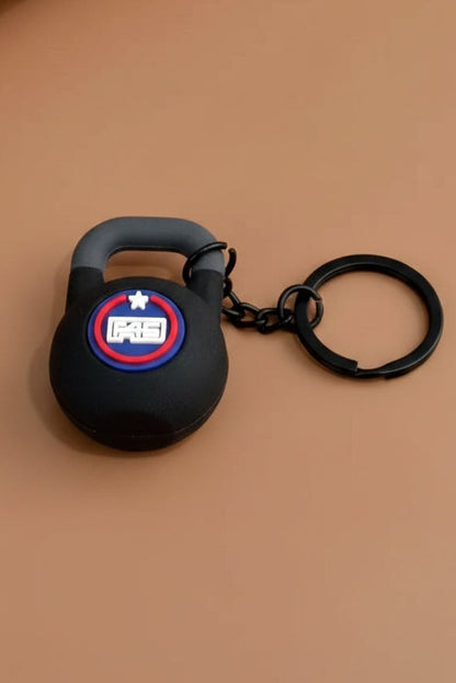 Black kettlebell-shaped keychain