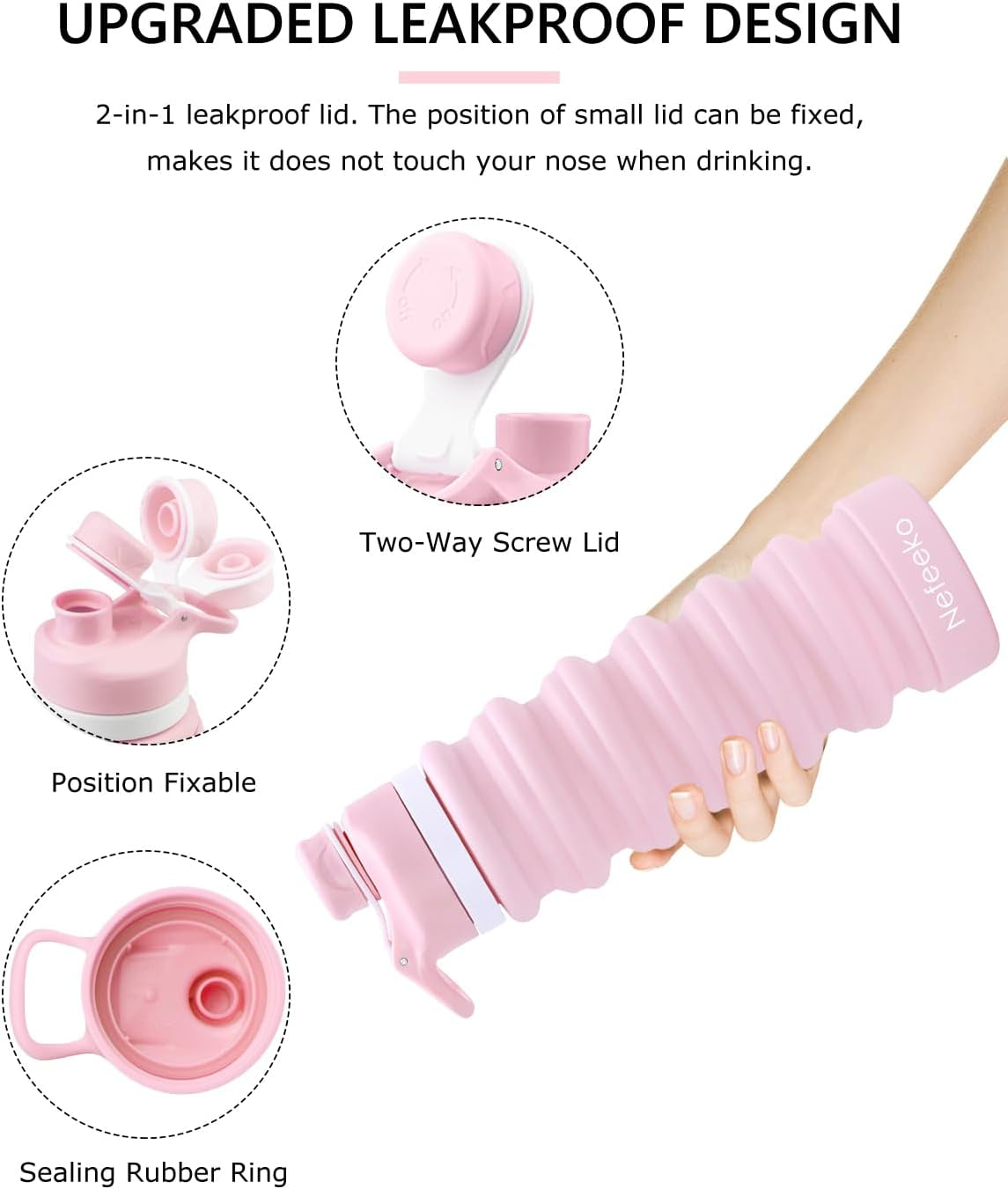Collapsible Water Bottle, 26Oz Silicone Foldable Water Bottles | Leakproof BPA Free Travel Water Bottles with Carabiner,Portable Sport Water Bottles for Camping,Hiking Outdoor Indoor Sport