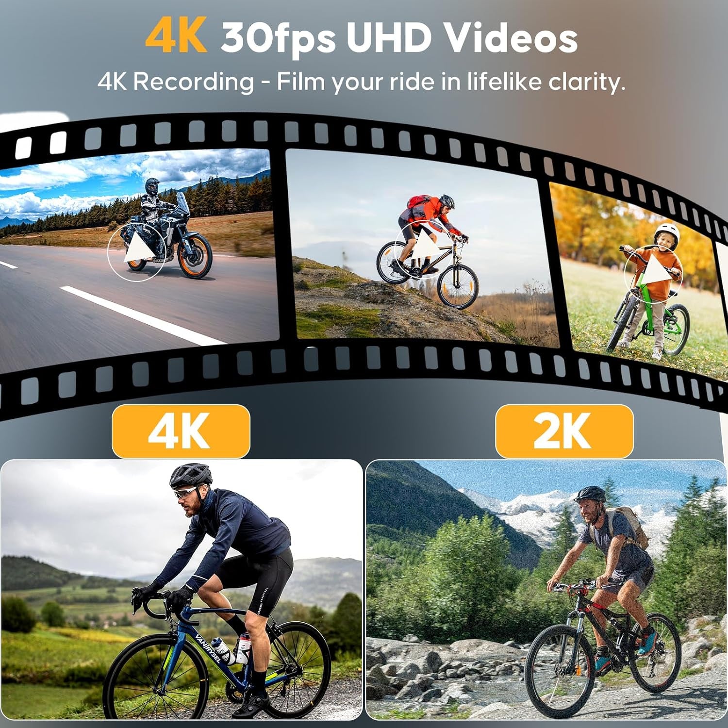 Action Camera for Bike 4K 30Fps with GPS Tracker, Bicycle Dash Cam | IP65 Waterproof, Anti-Shake Sport DV, Wireless Motorcycle Cycling Speedometer and Odometer, Free 64G Card, Computer with APP