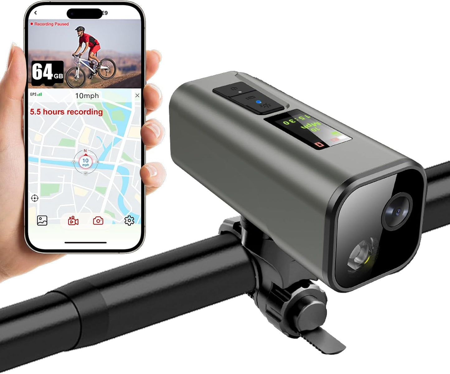 Action Camera for Bike 4K 30Fps with GPS Tracker, Bicycle Dash Cam | IP65 Waterproof, Anti-Shake Sport DV, Wireless Motorcycle Cycling Speedometer and Odometer, Free 64G Card, Computer with APP
