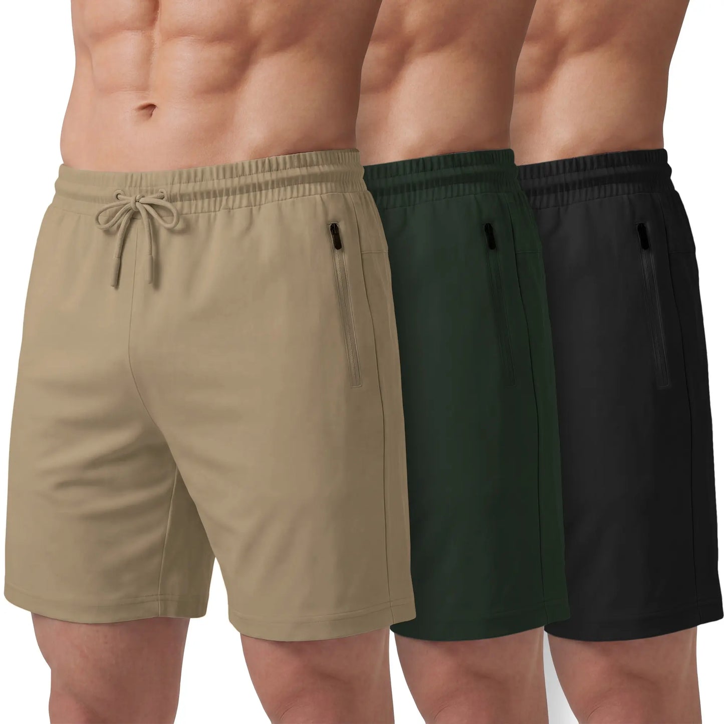 PURE CHAMP Men'S 3-Pack 8" Athletic Gym Shorts - Lightweight Breathable Workout Shorts, Quick-Dry Mens Shorts with Zipper Pockets, Comfortable 4-Way Stretch Fit, Durable Performance Fabric for Basketball & Gym, Athletic Short