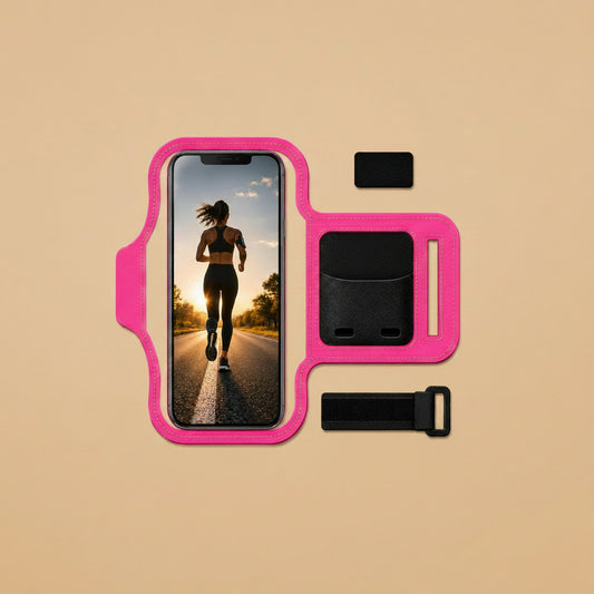 Pink water-resistant running armband phone holder