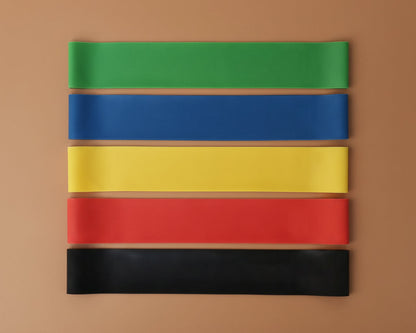 Five colour-coded loop exercise bands