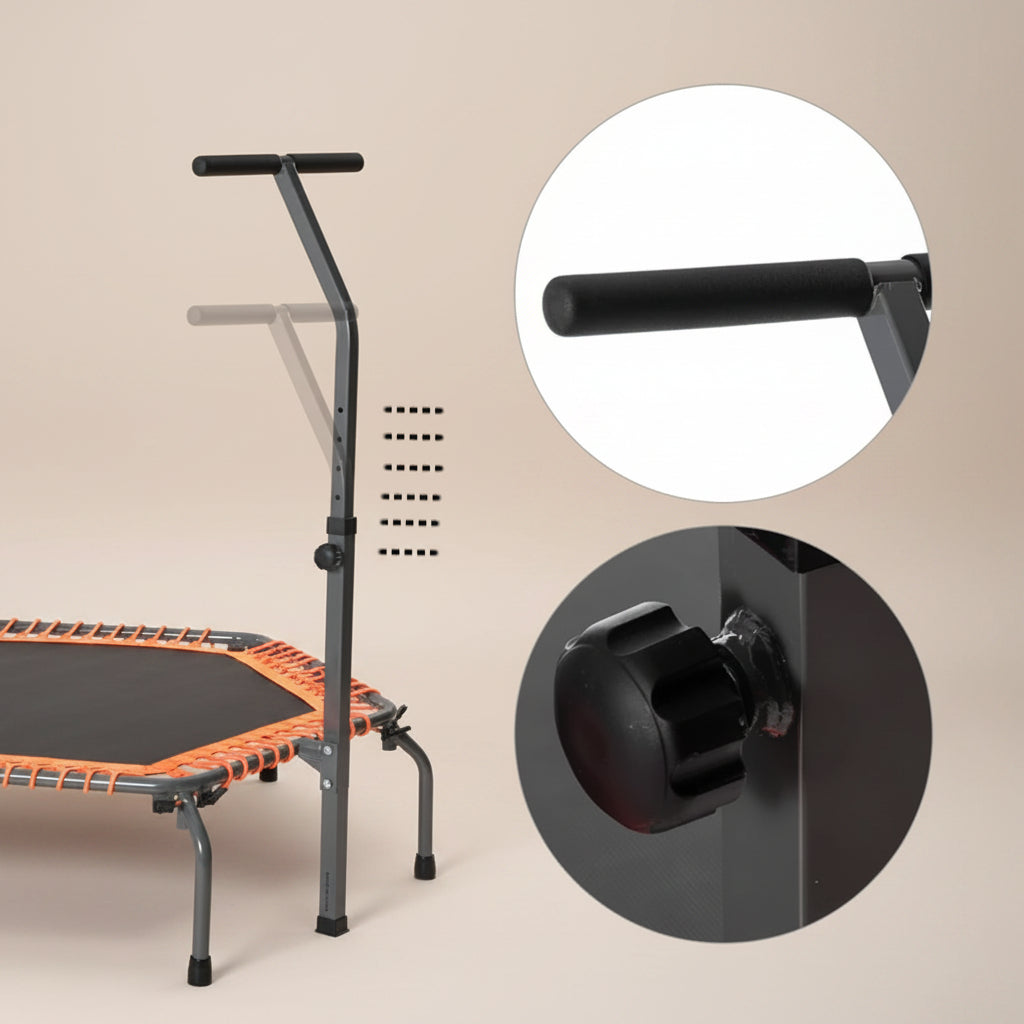 50 Inch Fold Fitness Trampoline with Adjustable Handrail, Elastic Rope and Mobile Phone Holder