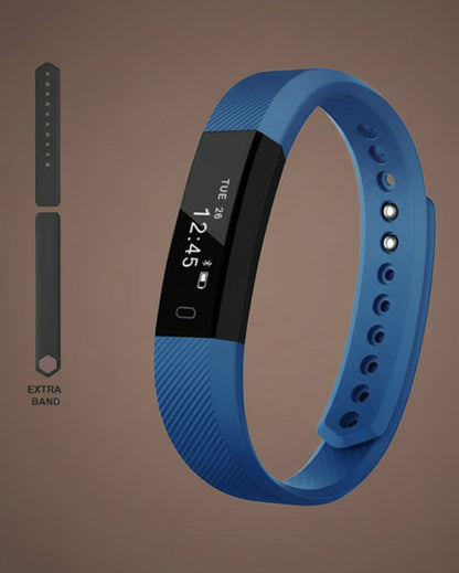 Blue activity tracker with an extra band