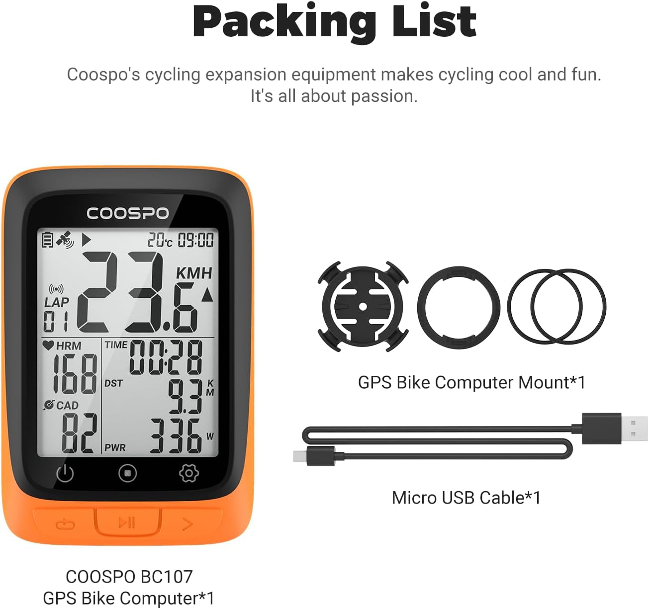 Bike Computer Wireless GPS, Cycling Computer GPS Bike Tracker with Bluetooth/Ant+, Waterproof Bicycle Computer GPS Speedometer with Auto Backlight, 2.4 Inch LCD Display