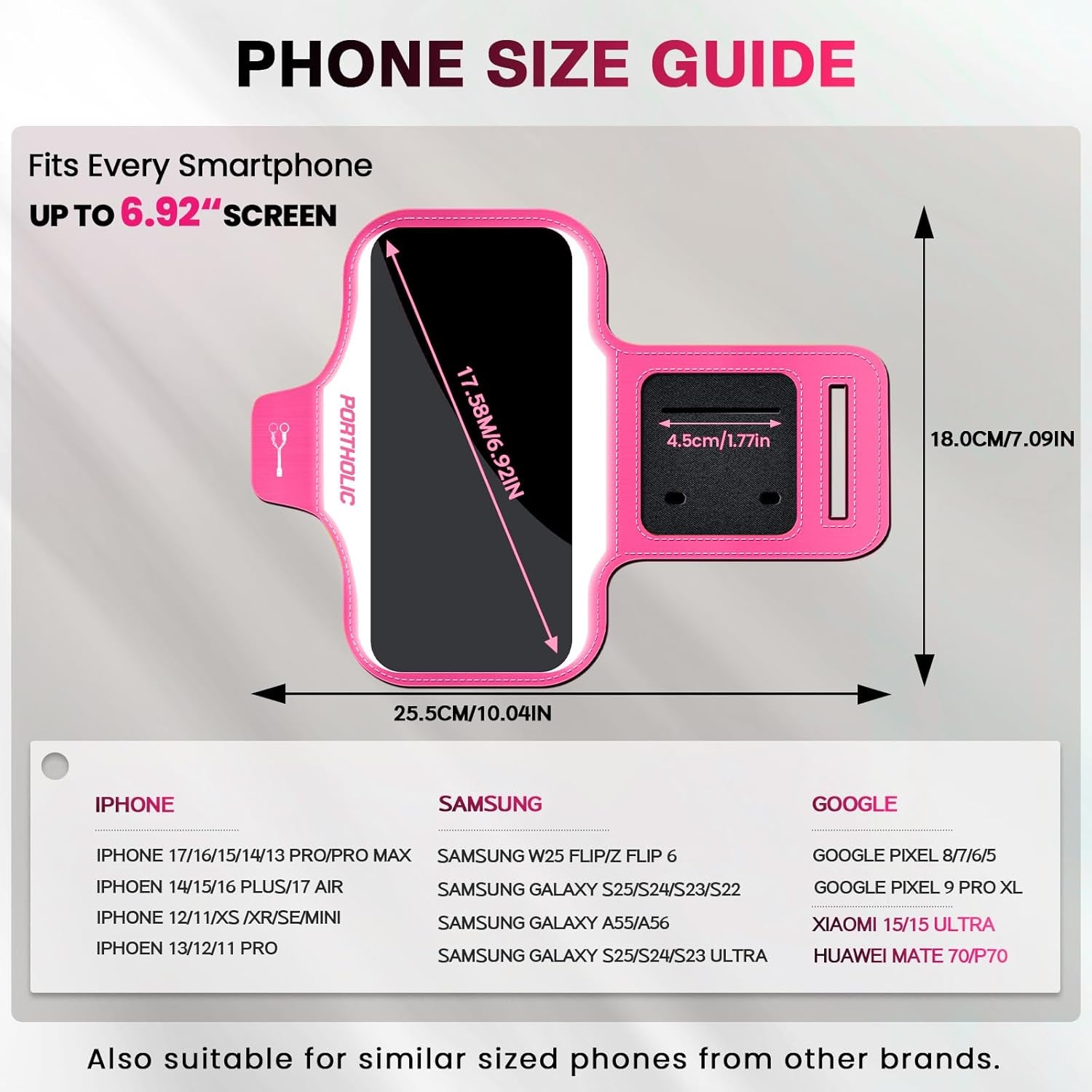 Running Armband Water Resistant Sports Phone Holder Case with Extension Strap,Card Slot up to 6.9" Phone for Iphone 17/16/15/14/13 plus Air Pro Max XR/XS