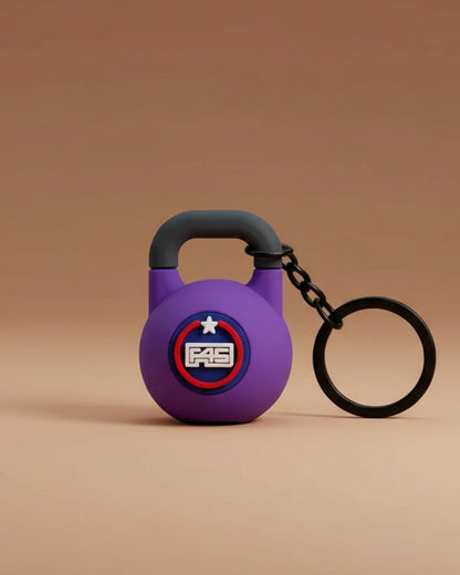 Purple kettlebell-shaped keychain