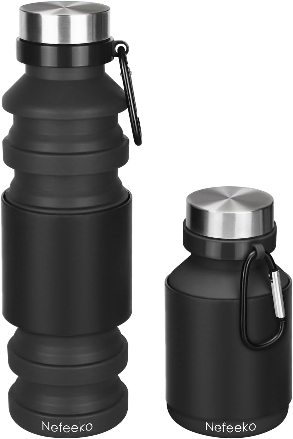 Collapsible Water Bottle, 18Floz Reuseable BPA Free Silicone Foldable Bottles for Travel Gym Camping Hiking, Portable Leak Proof Sports Water Bottle with Carabiner | Foldable Water Bottles for Travel Gym Camping Hiking, Portable Leak Proof Sports Water Bottle with Carabiner