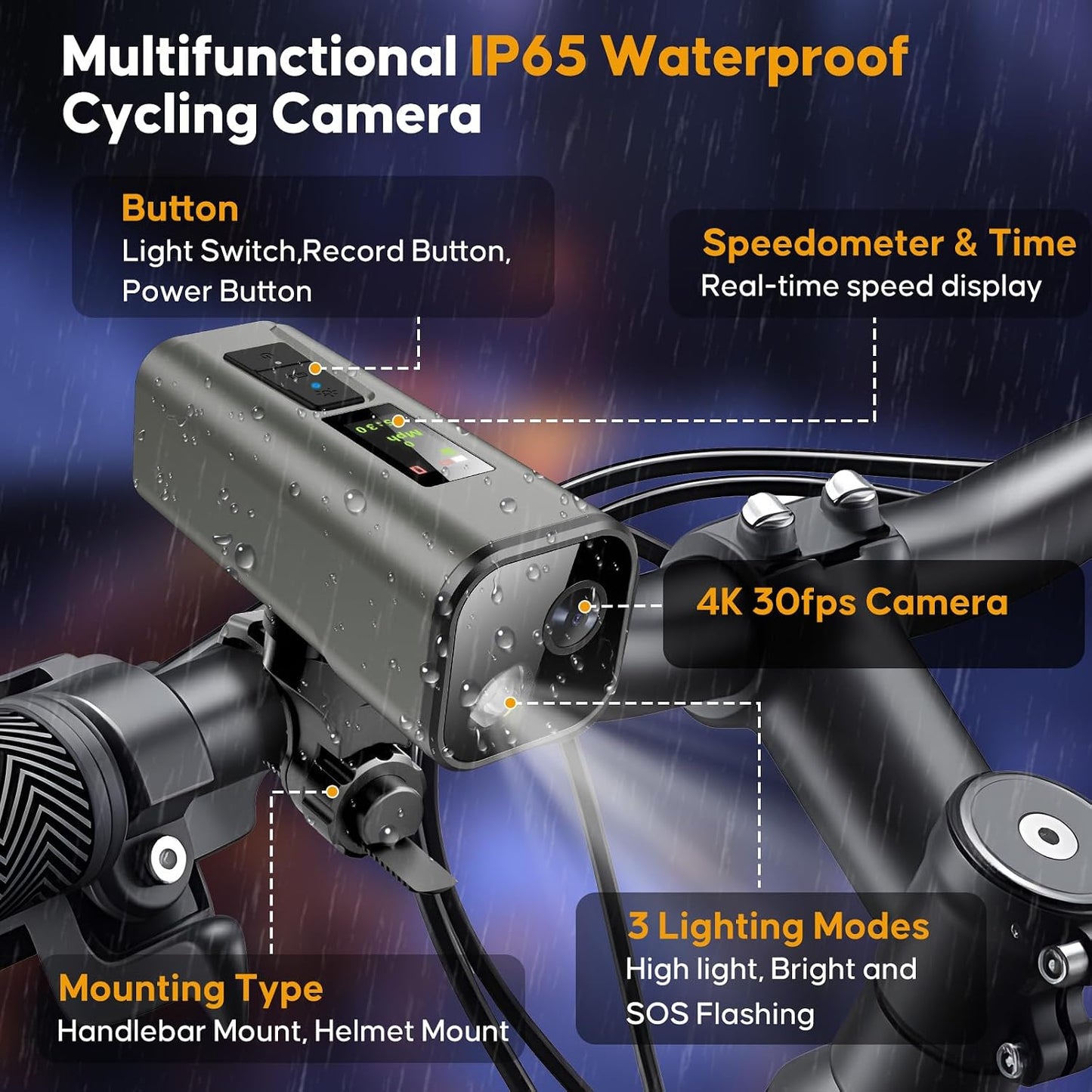 Action Camera for Bike 4K 30Fps with GPS Tracker, Bicycle Dash Cam | IP65 Waterproof, Anti-Shake Sport DV, Wireless Motorcycle Cycling Speedometer and Odometer, Free 64G Card, Computer with APP