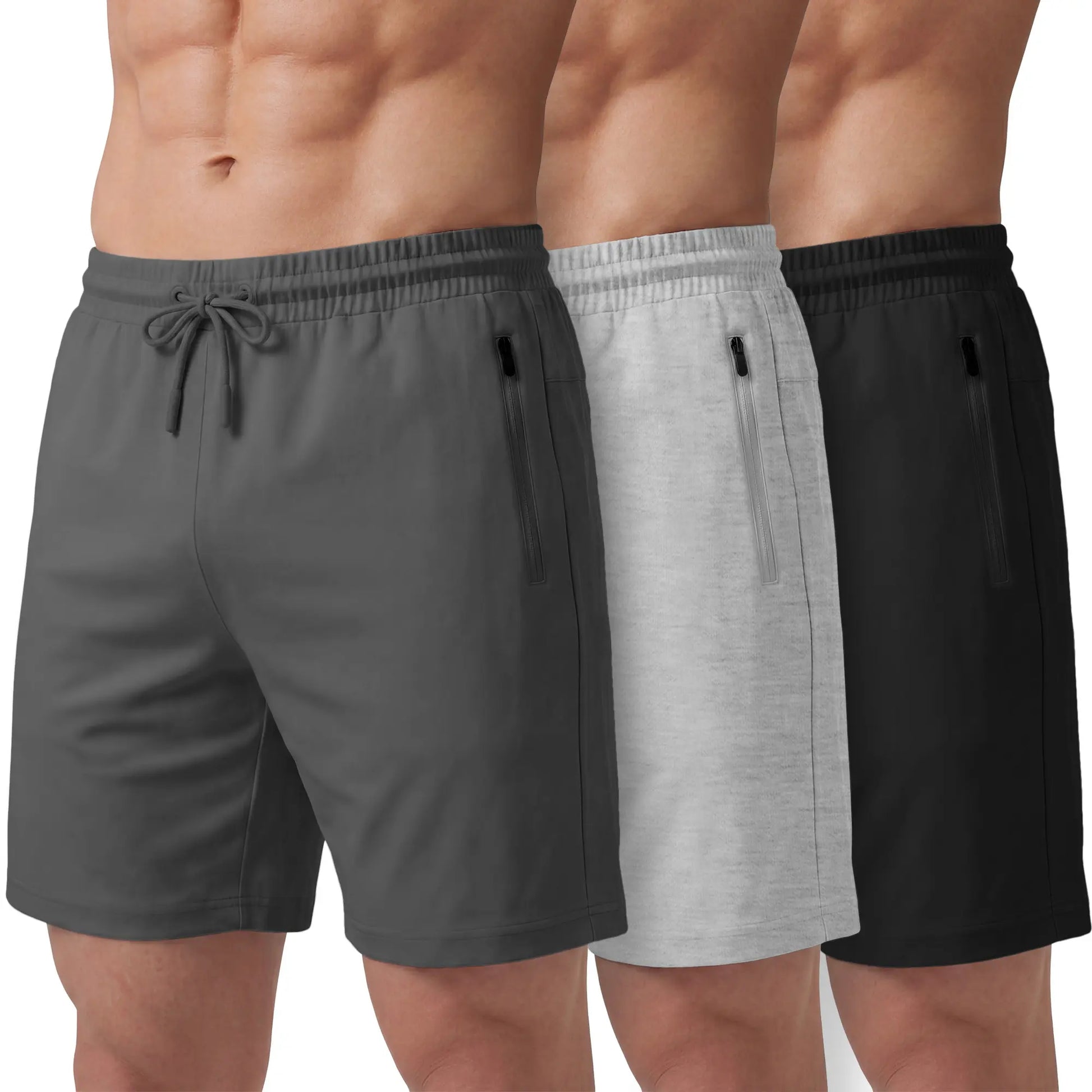 PURE CHAMP Men'S 3-Pack 8" Athletic Gym Shorts - Lightweight Breathable Workout Shorts, Quick-Dry Mens Shorts with Zipper Pockets, Comfortable 4-Way Stretch Fit, Durable Performance Fabric for Basketball & Gym, Athletic Short
