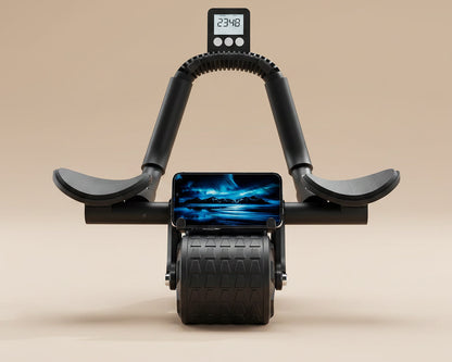 Abdominal roller with elbow-support frame and digital counter