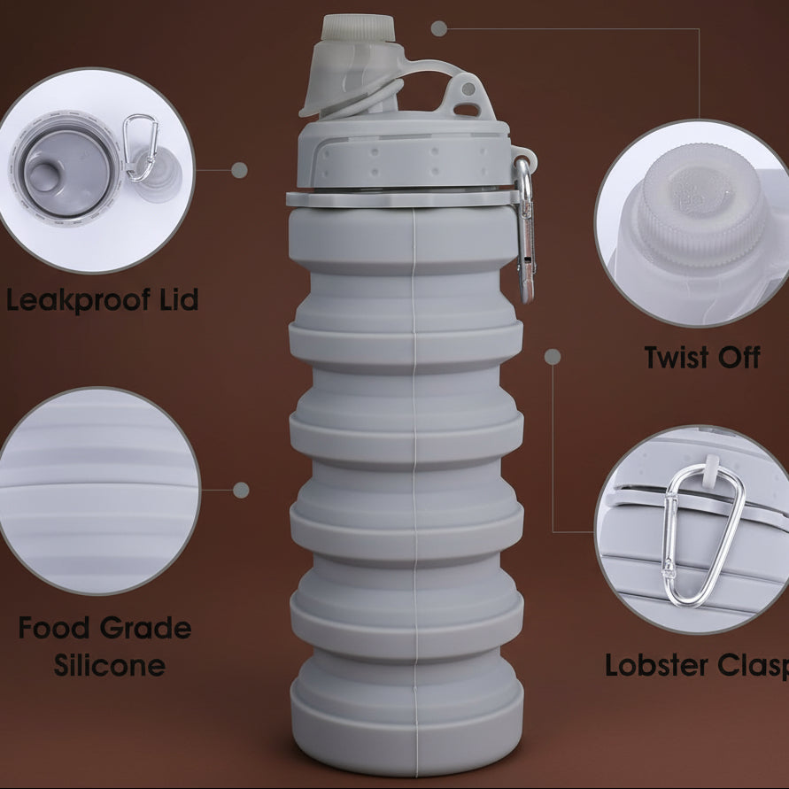 Collapsible Water Bottles for Kids, Students, Adults, Reusable BPA Free Silicone Foldable Sports Water Bottles for Travel Camping Hiking, Folding Travel Water Bottles, Gary