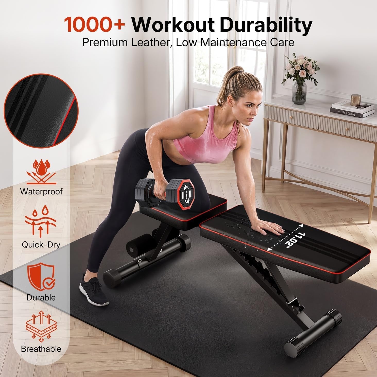 Adjustable Weight Bench for Bench Press, Heavy Duty Stable Workout Bench Foldable Weight Benches for Home Gym, Incline/Decline 90 Degree Bench Exercise Bench