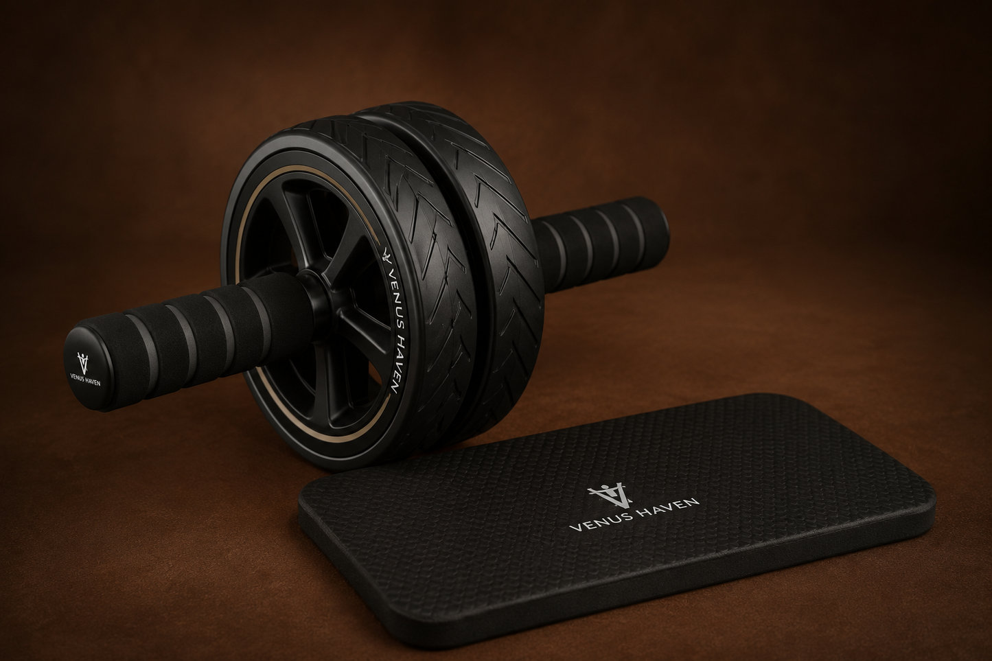 Double wheel ab roller with EVA knee pad