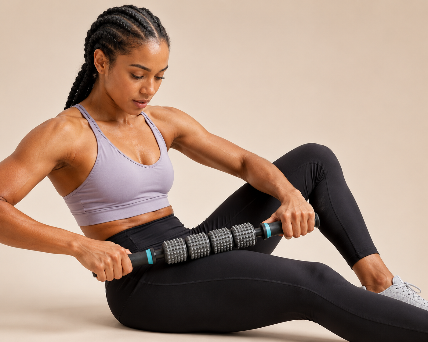 Leg Massage Stick with Four Separate Wheels and Non-Slip Handle for Muscle Relaxation and Home Gym Workout Adjustable PP Material Clamp for Arms and Shoulders