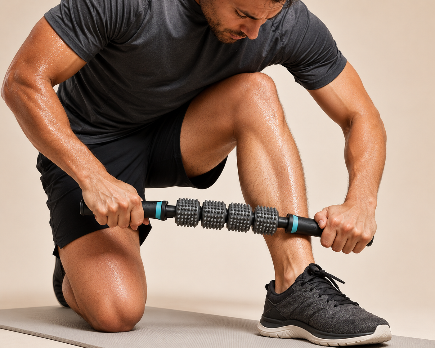 Leg Massage Stick with Four Separate Wheels and Non-Slip Handle for Muscle Relaxation and Home Gym Workout Adjustable PP Material Clamp for Arms and Shoulders