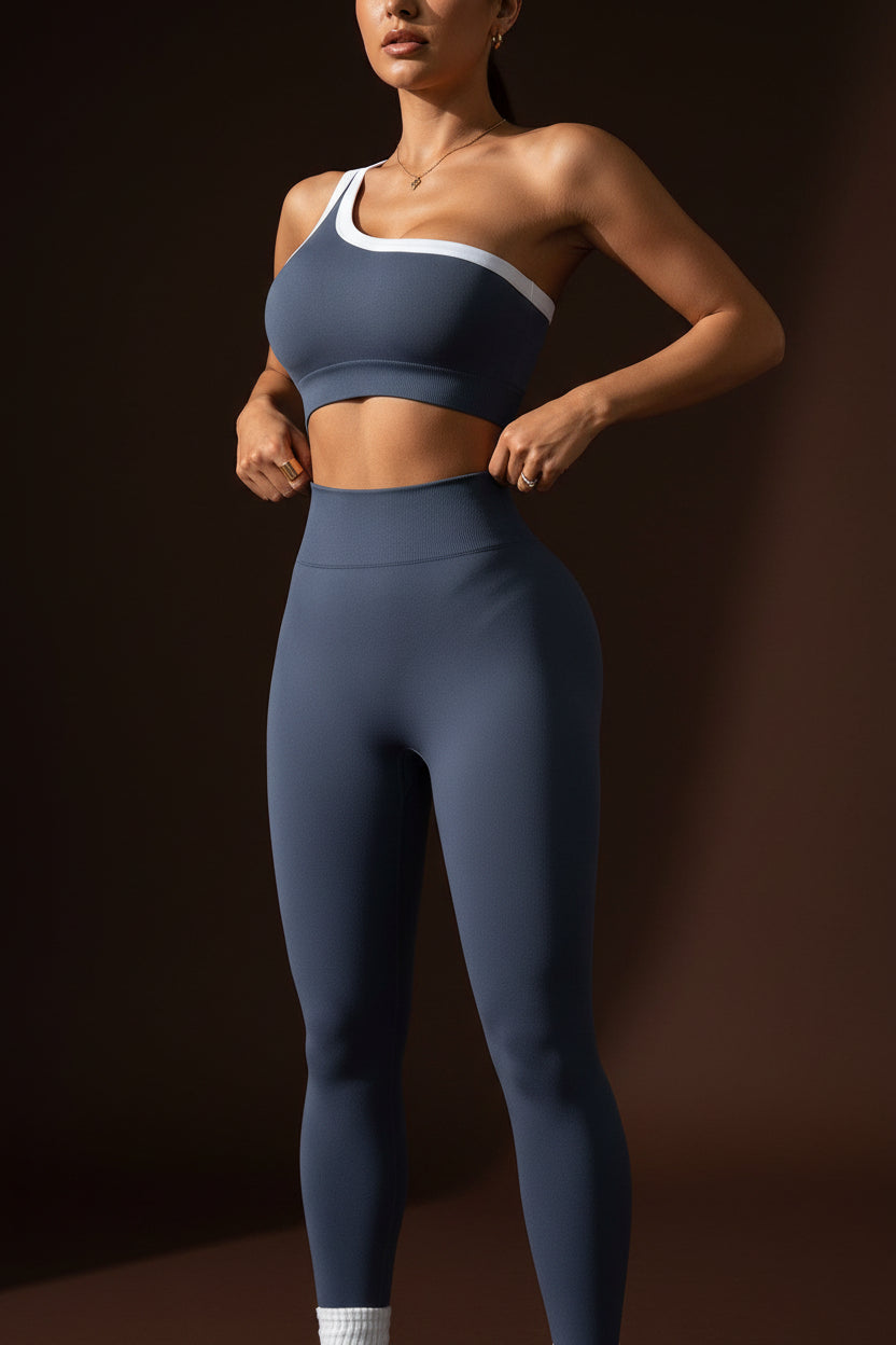 Pink high-waist activewear set, sports bra and leggings