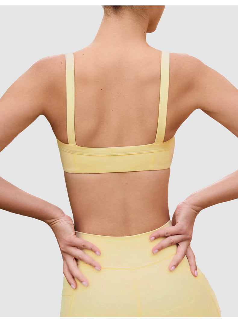 V-Waist Sports Bra & Shorts Set in Yellow, set back view