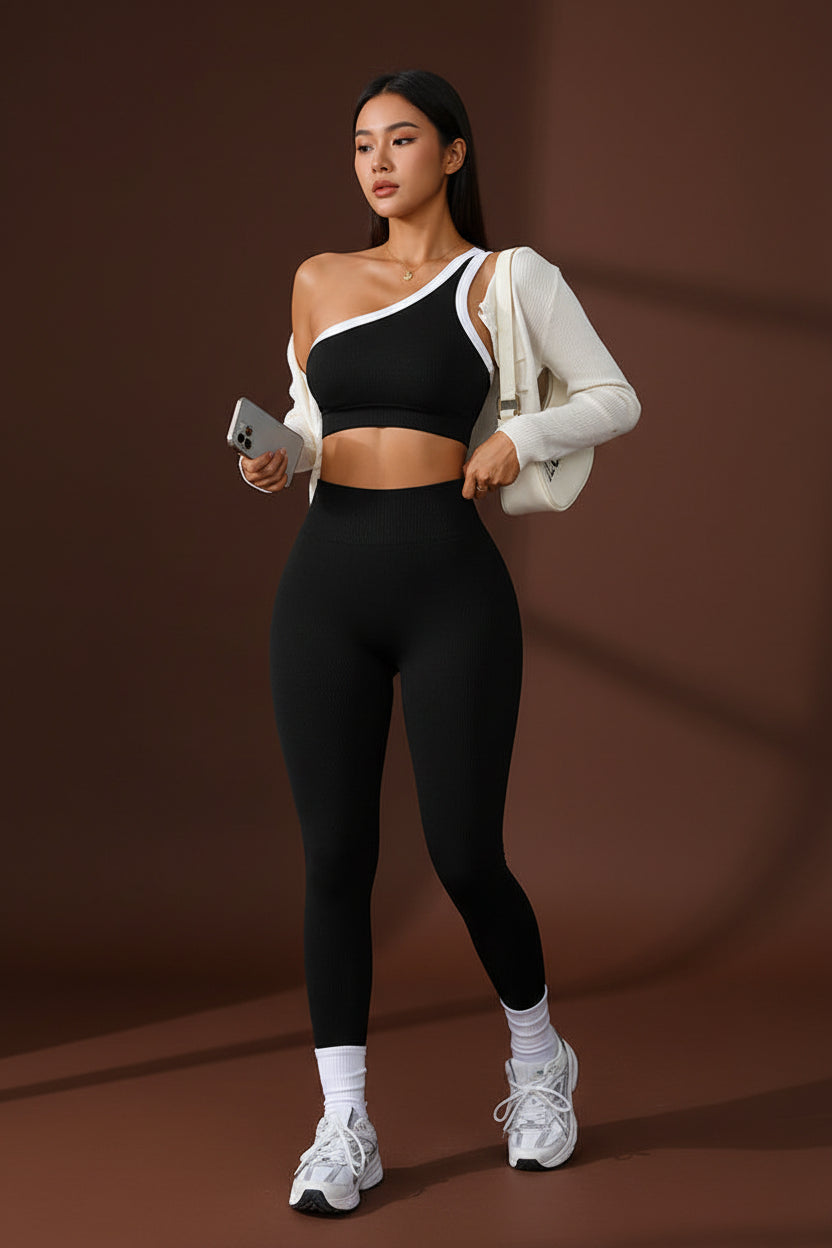 Burgundy yoga set styled with matching zip-up jacket