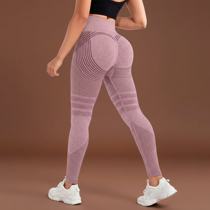Back view of pink contour-seam leggings